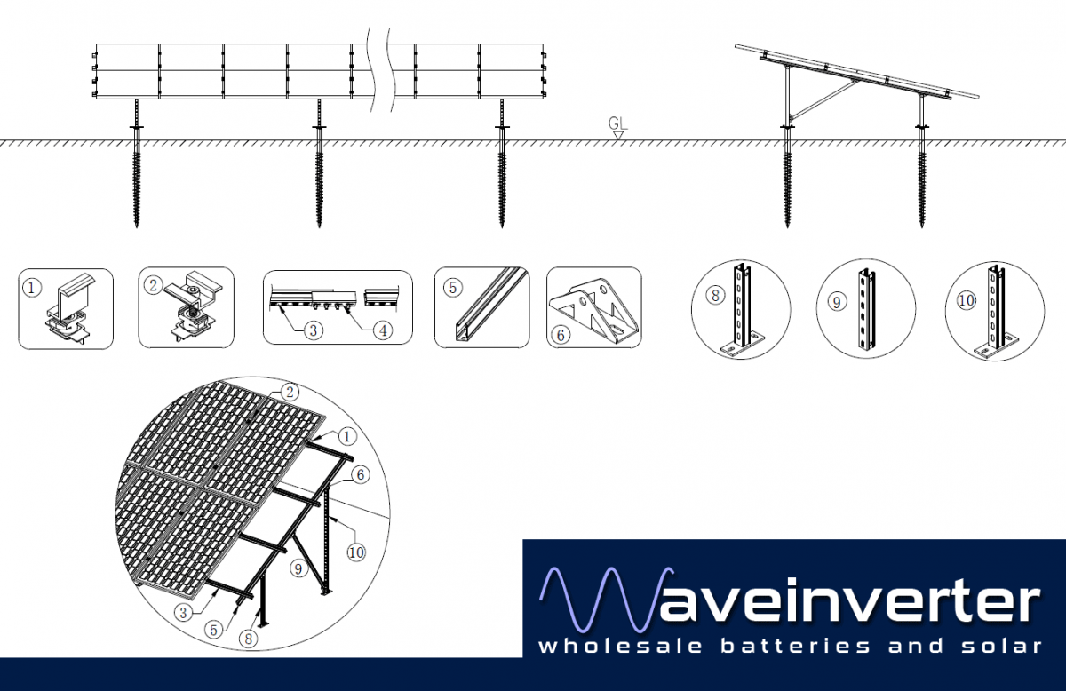 Solar Ground Mounting System for 12 large WIDE panels (up to 6000w ...